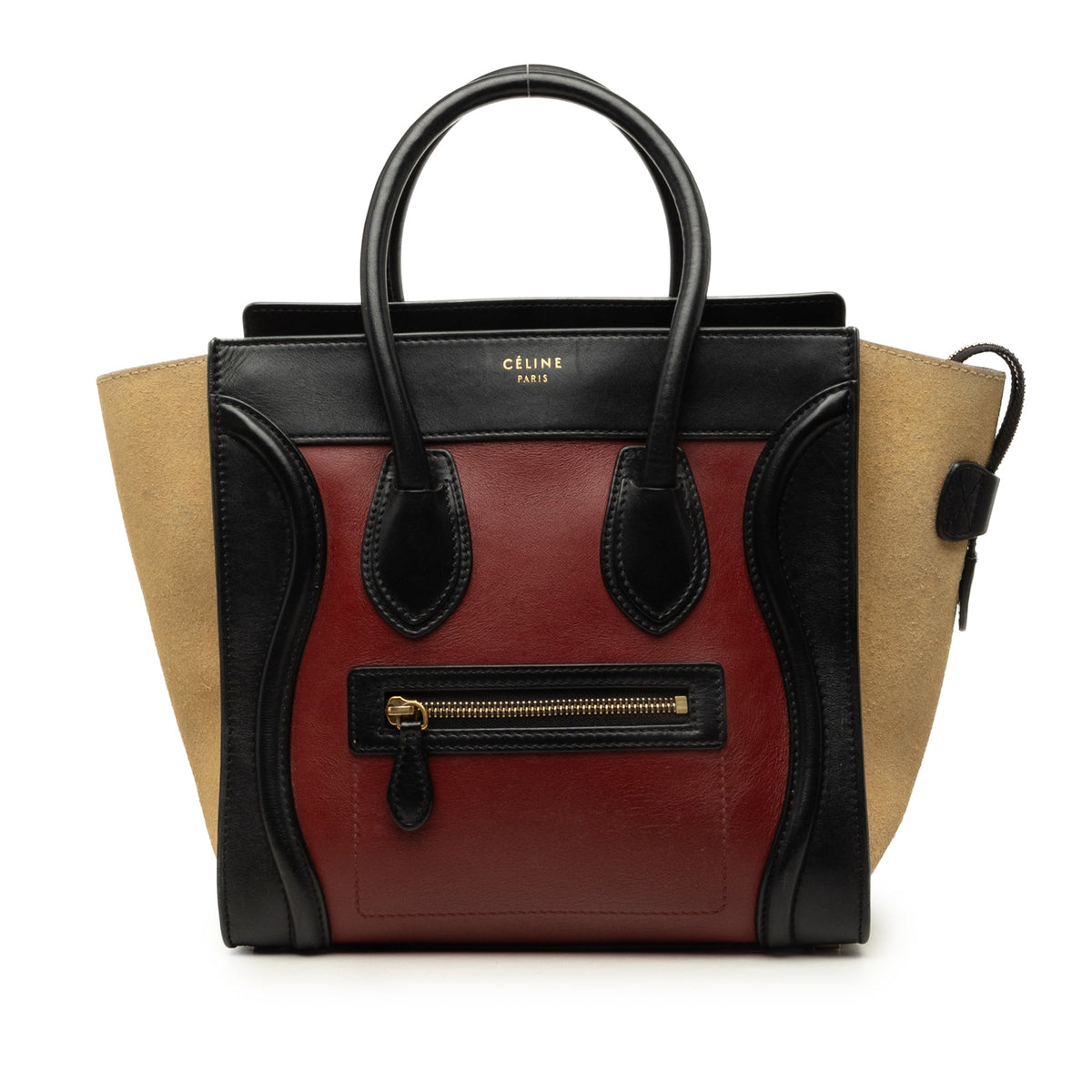 Celine Micro Tricolor Calfskin and Suede Luggage Tote — Red