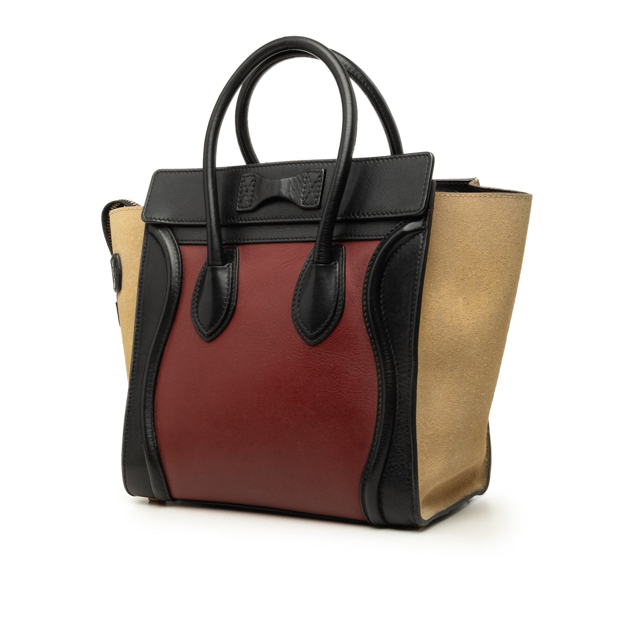 Celine Micro Tricolor Calfskin and Suede Luggage Tote — Red