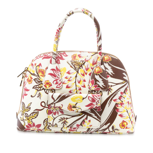 Prada Large Saffiano Lux Floral Print Promenade Front Pocket Satchel