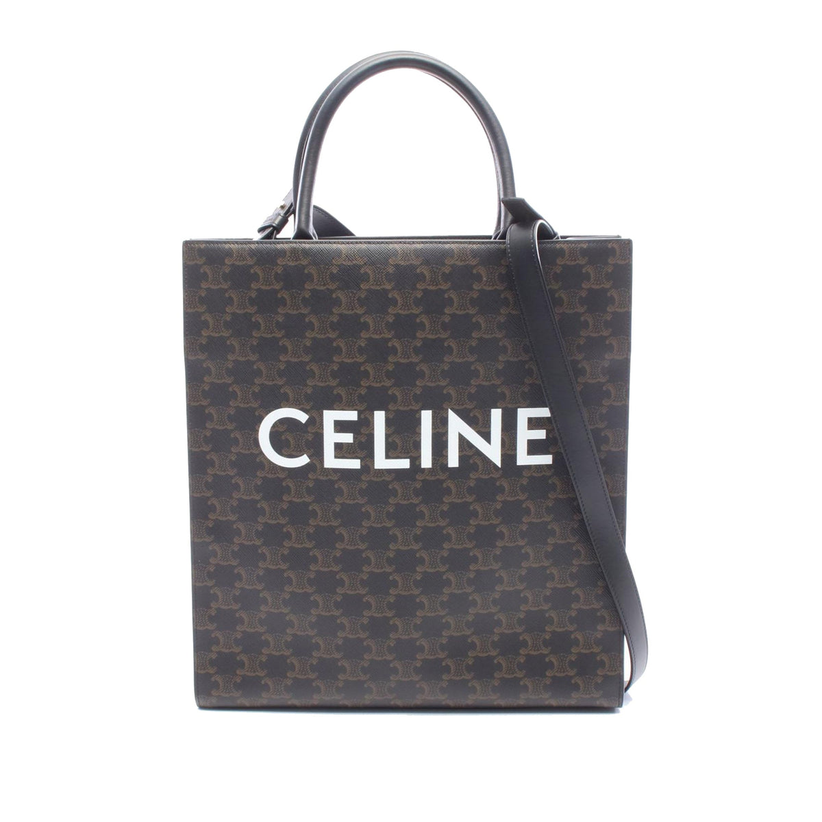 Celine Medium Triomphe Coated Canvas Vertical Cabas Tote — Brown