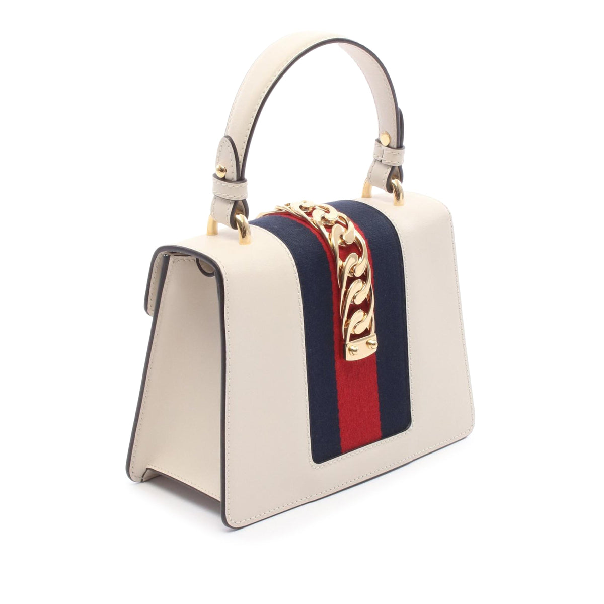 Gucci Mini Calfskin Web Sylvie Top Handle Bag — White