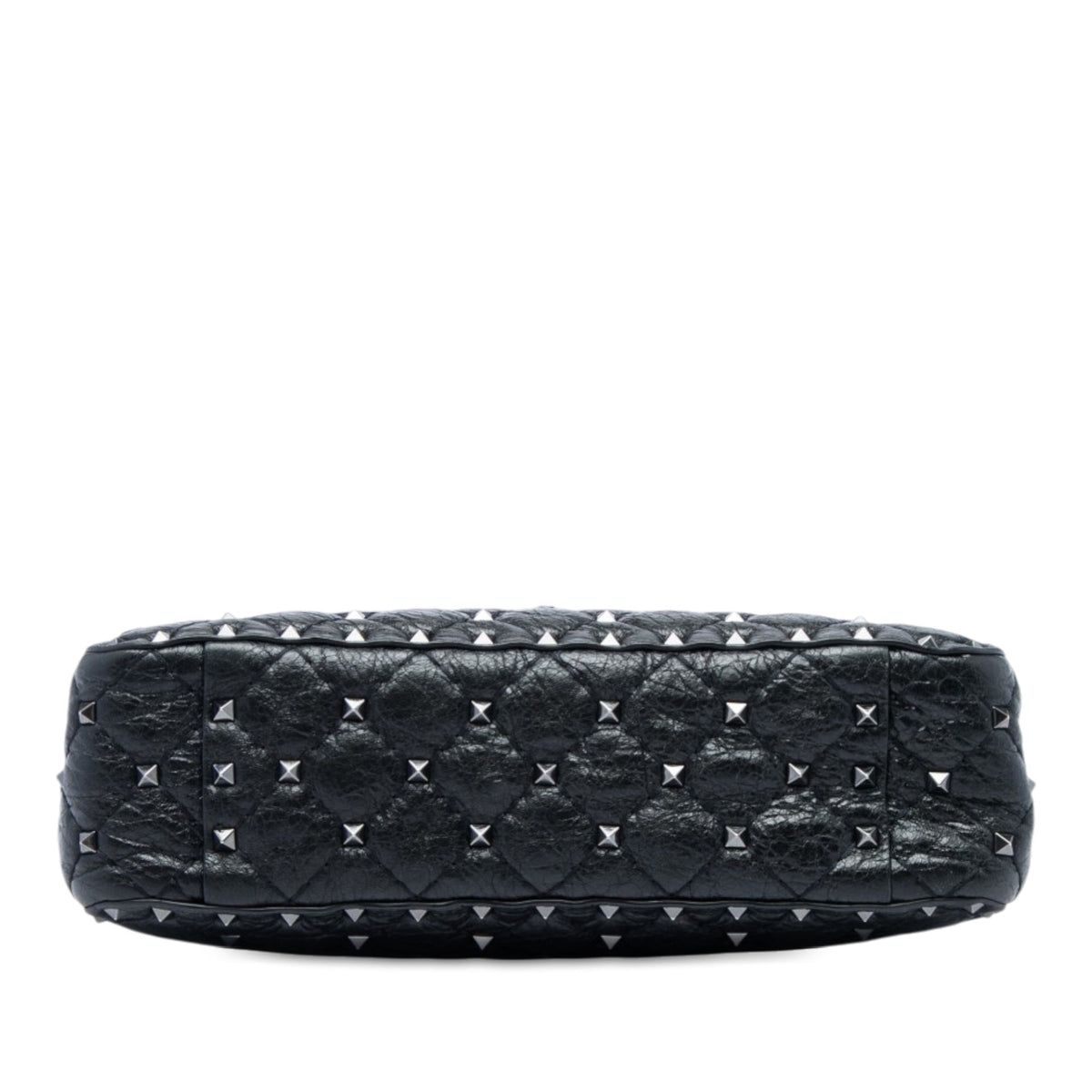 Valentino Medium Crinkled Nappa Rockstud Spike Satchel — Black