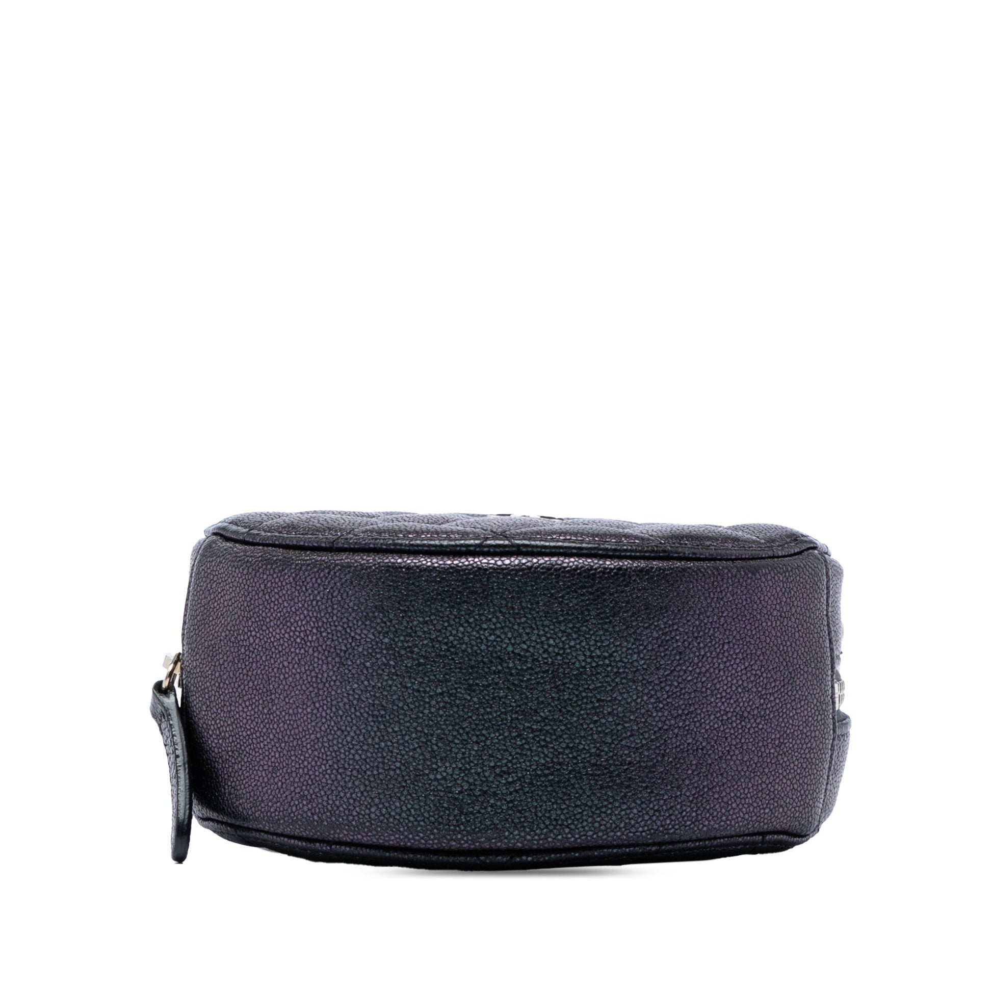 Chanel CC Quilted Iridescent Caviar Round Clutch With Chain