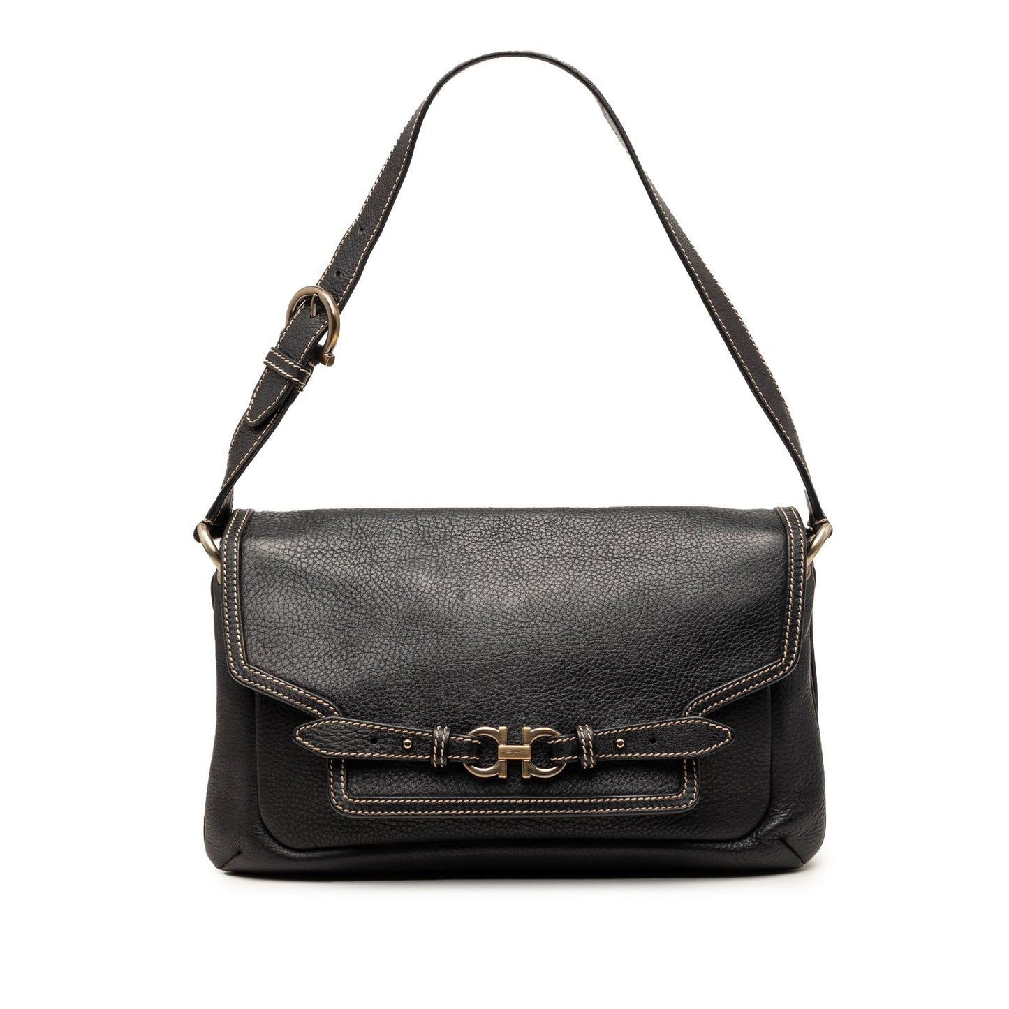 Ferragamo Leather Double Gancini Shoulder Bag