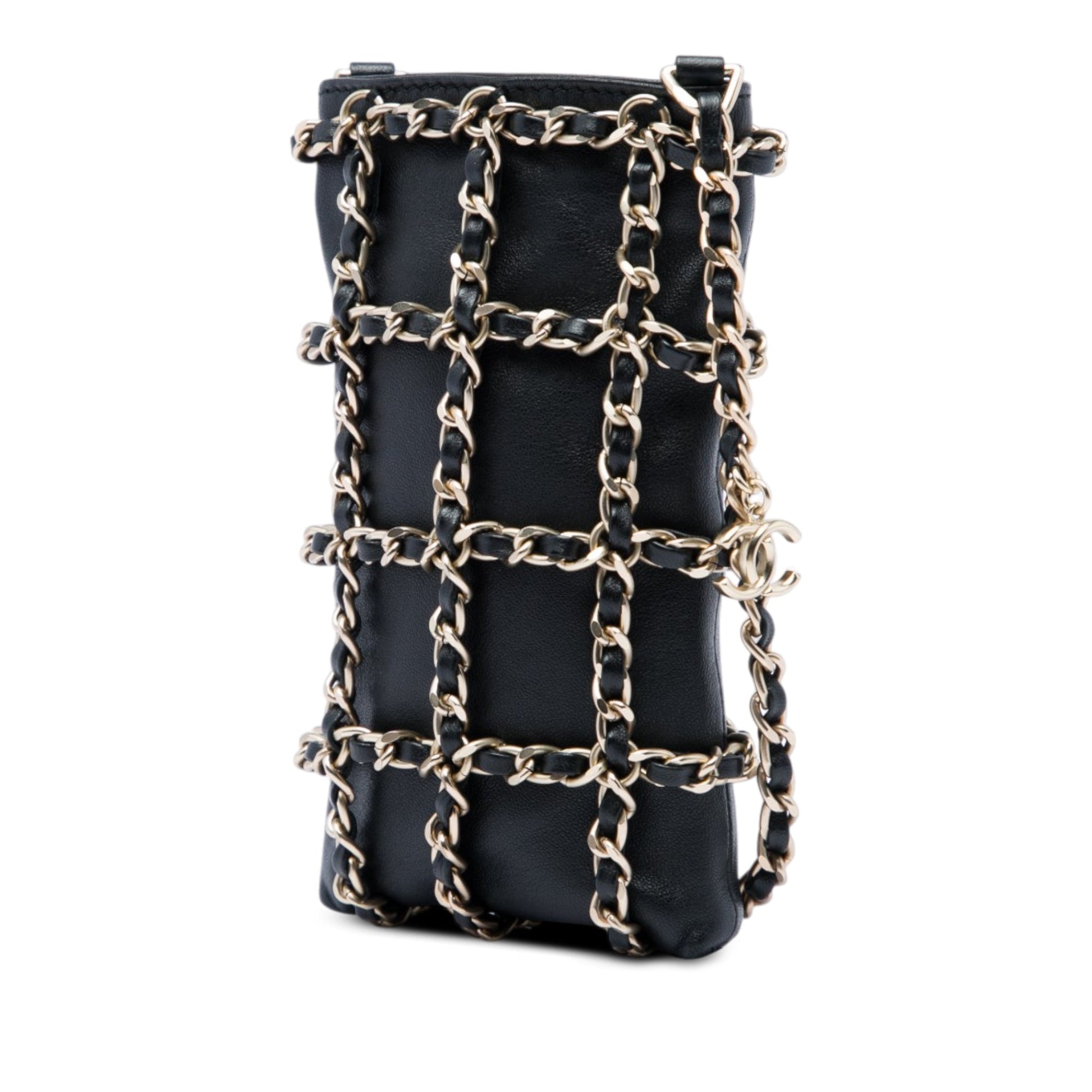 Chanel Lambskin Tech Me Out Clutch With Chain