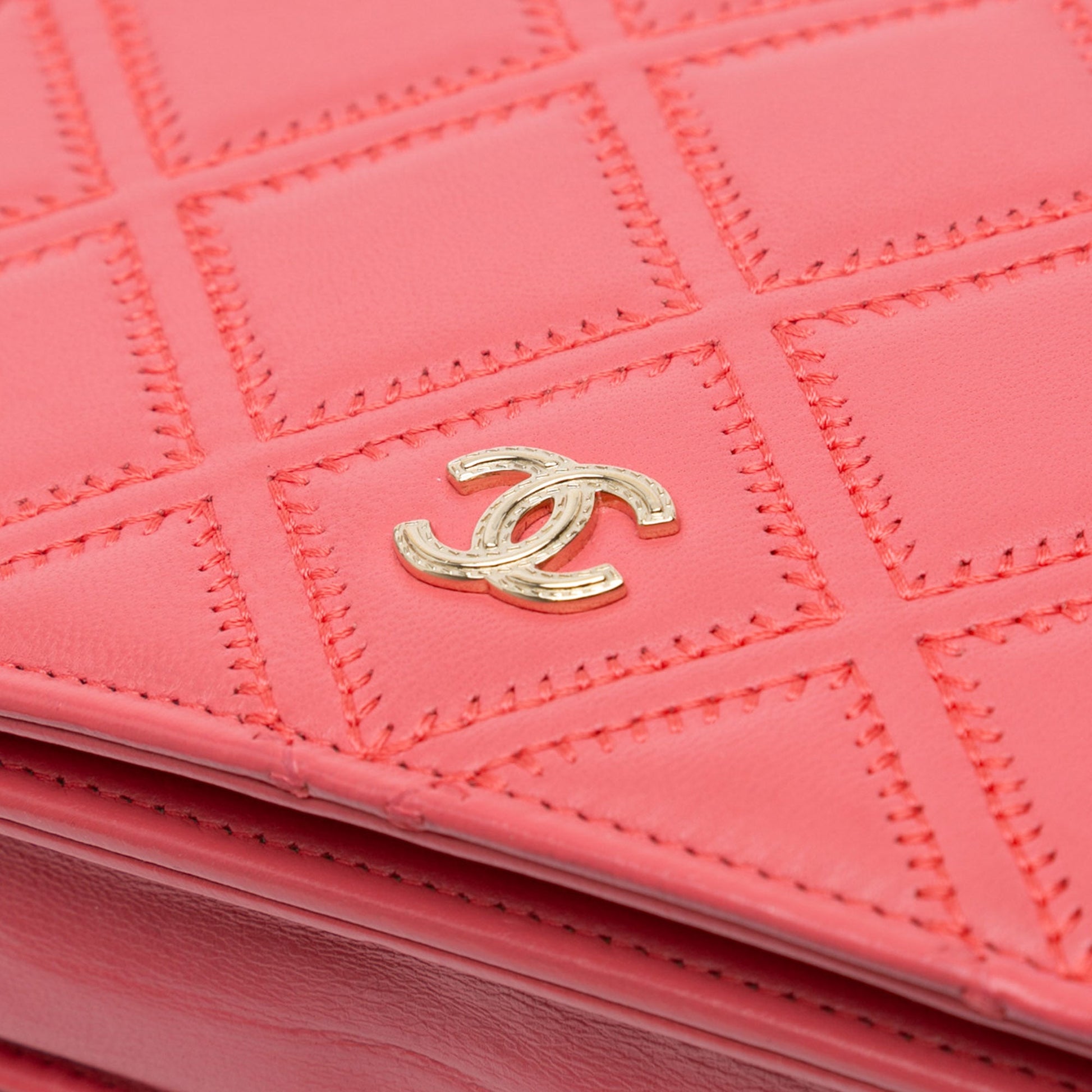 Chanel CC Quilted Lambskin Double Stitch Tassel Wallet On Chain