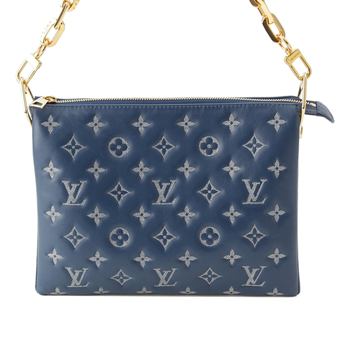 Louis Vuitton Monogram Embossed Denim Lambskin Coussin PM