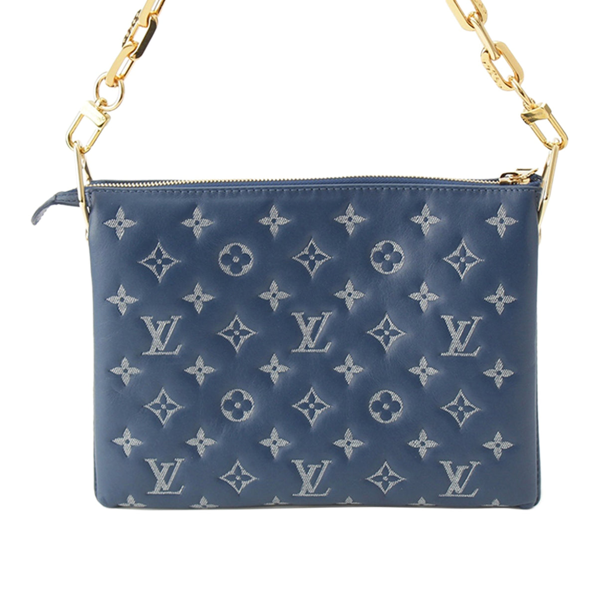 Louis Vuitton Monogram Embossed Denim Lambskin Coussin PM