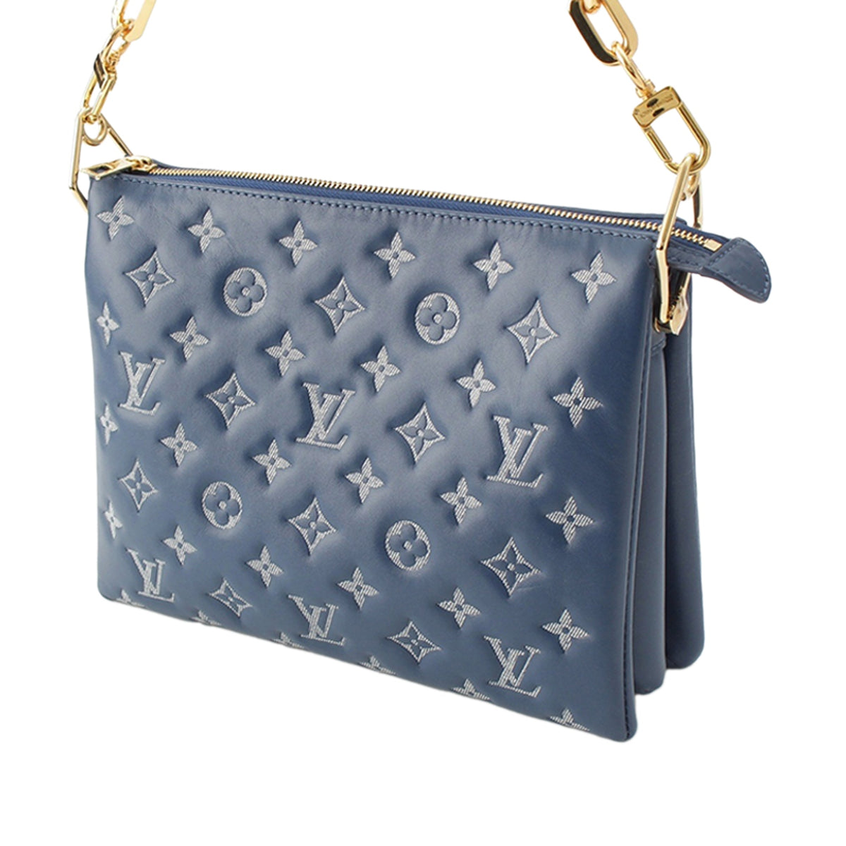 Louis Vuitton Monogram Embossed Denim Lambskin Coussin PM