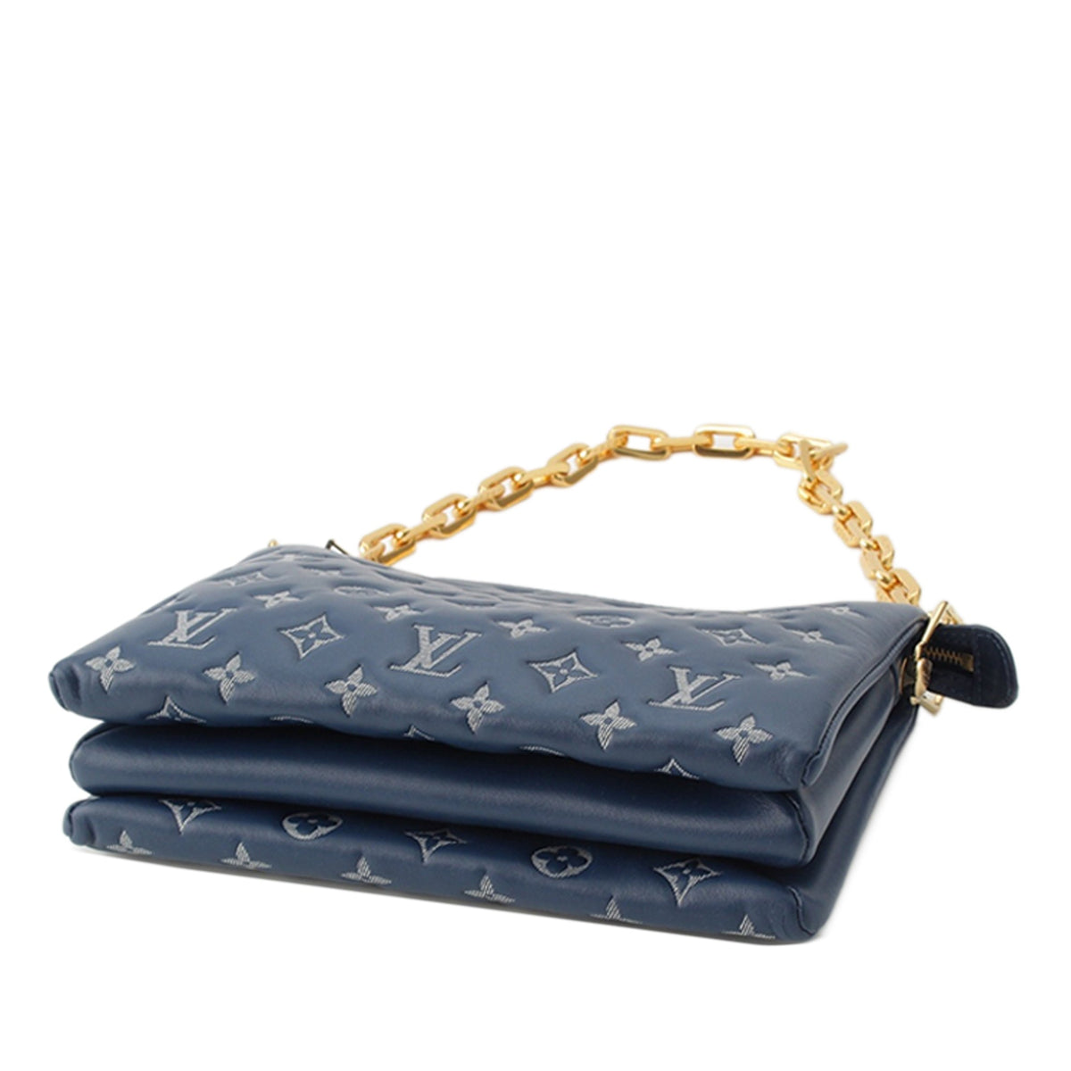 Louis Vuitton Monogram Embossed Denim Lambskin Coussin PM