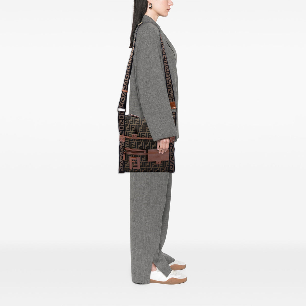 Fendi Zucca Canvas FF Flat Messenger Bag