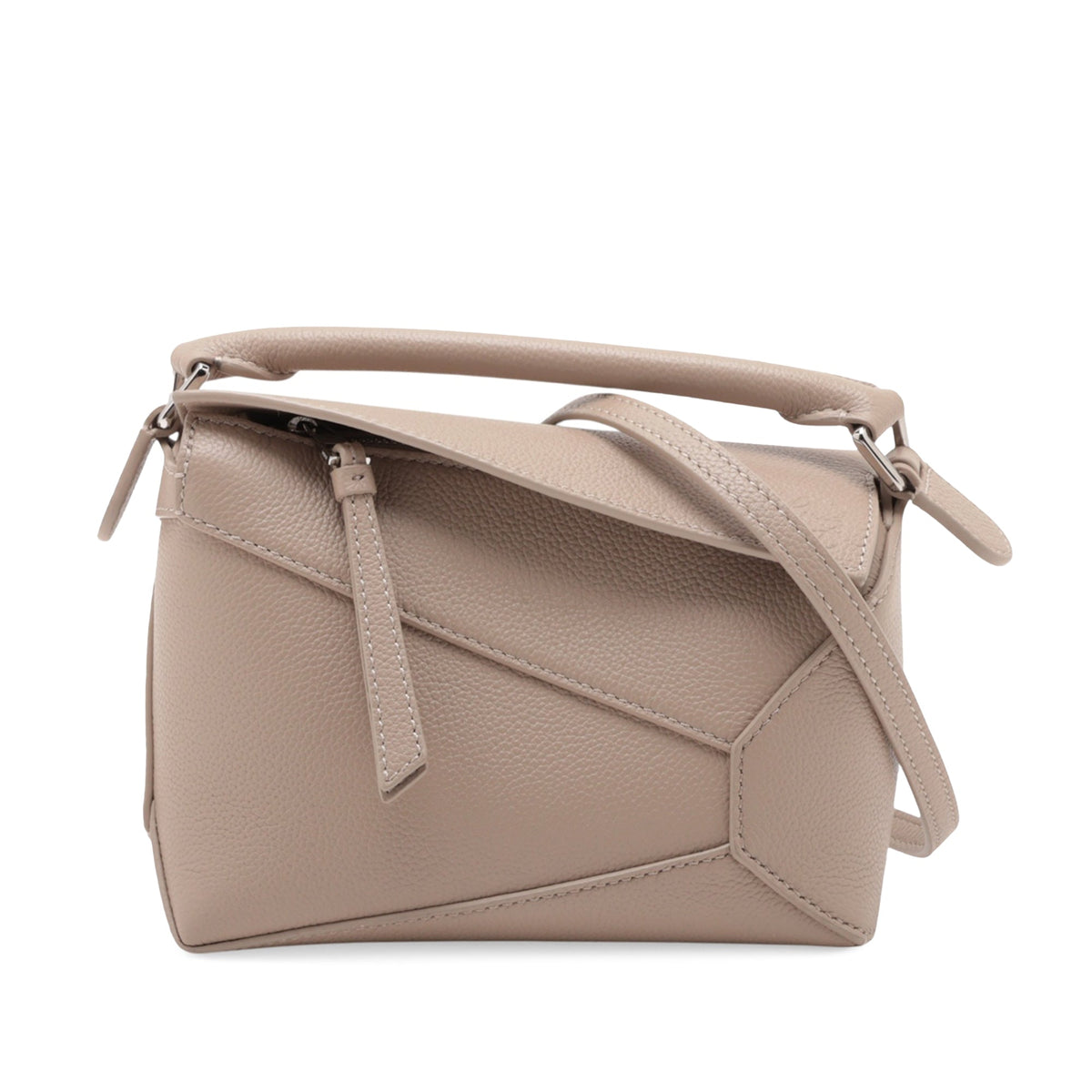 LOEWE Mini Calfskin Puzzle Edge Satchel — Beige
