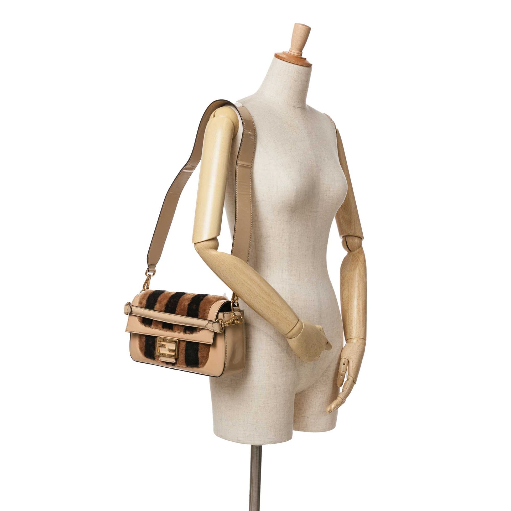 Fendi Shearling Pequin Baguette Satchel