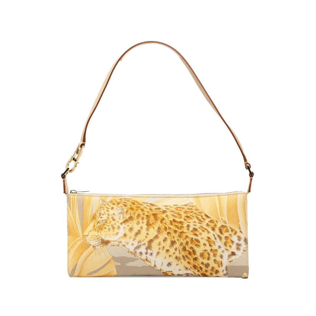 Ferragamo Canvas Leopard Print Shoulder Bag — Yellow
