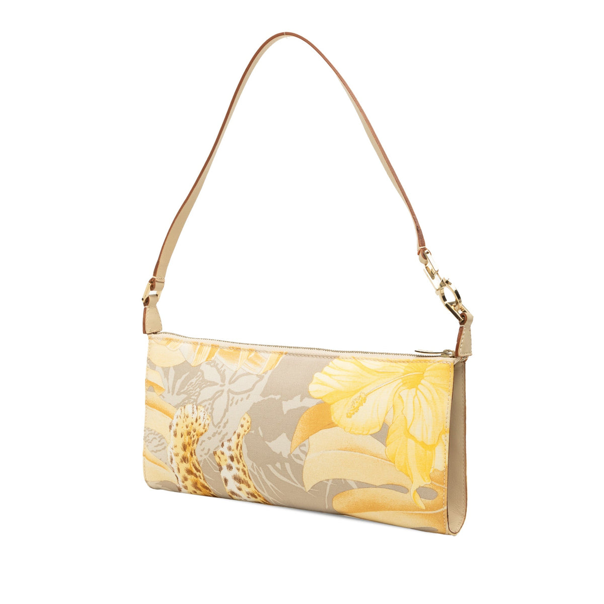 Ferragamo Canvas Leopard Print Shoulder Bag — Yellow