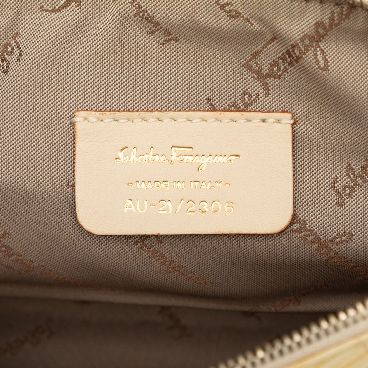 Ferragamo Canvas Leopard Print Shoulder Bag — Yellow