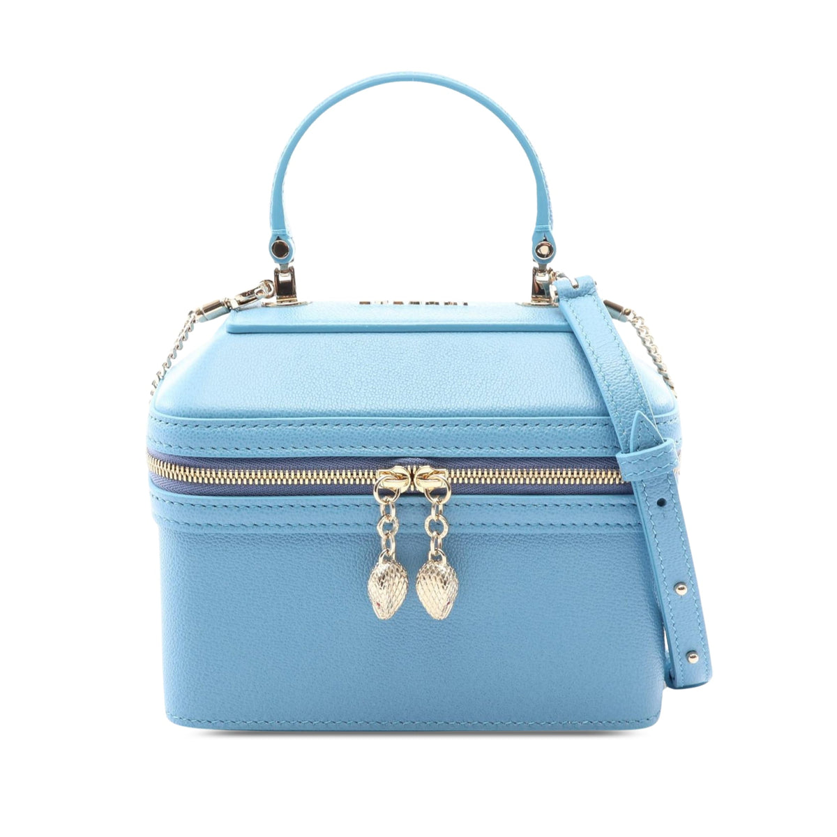 Bvlgari Grained Calfskin Serpenti Forever Vanity Bag — Blue