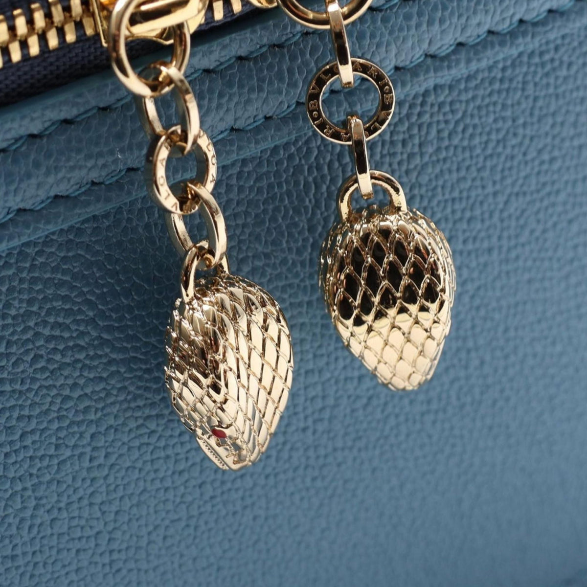 Bvlgari Grained Calfskin Serpenti Forever Vanity Bag — Blue