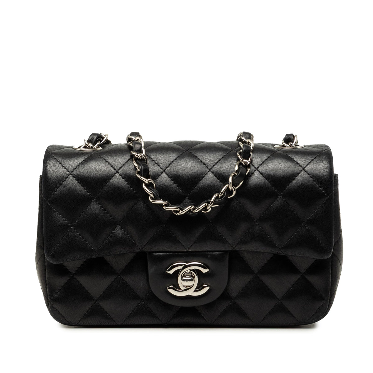 Chanel Mini Rectangular Classic Lambskin Valentines Heart Charms Single Flap — Black