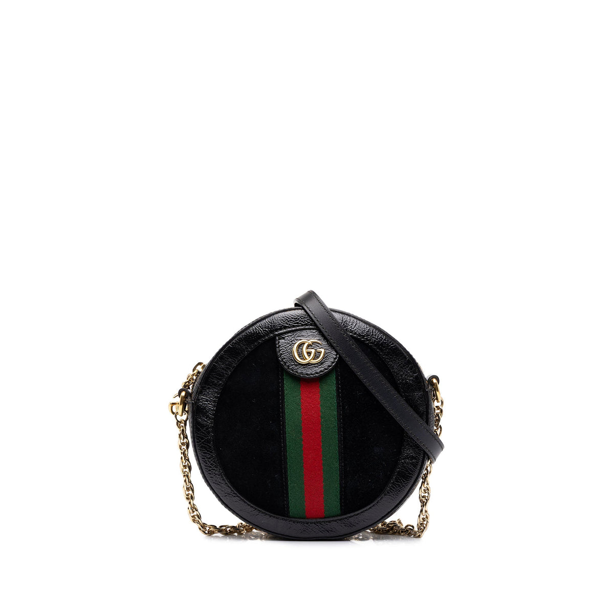 Gucci Mini Suede Web Ophidia Round Crossbody — Black