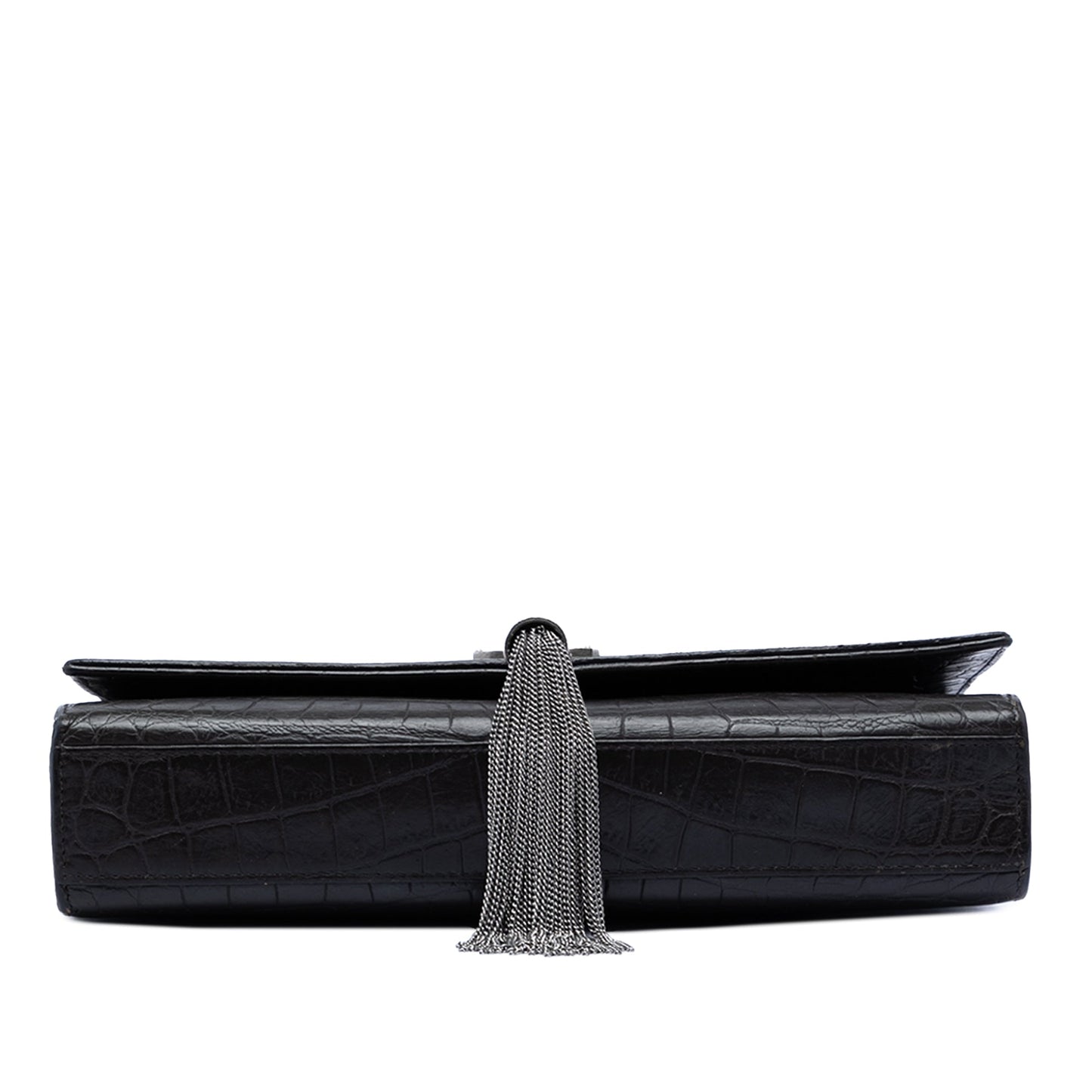 Saint Laurent Medium Croc Embossed Leather Kate Tassel Crossbody