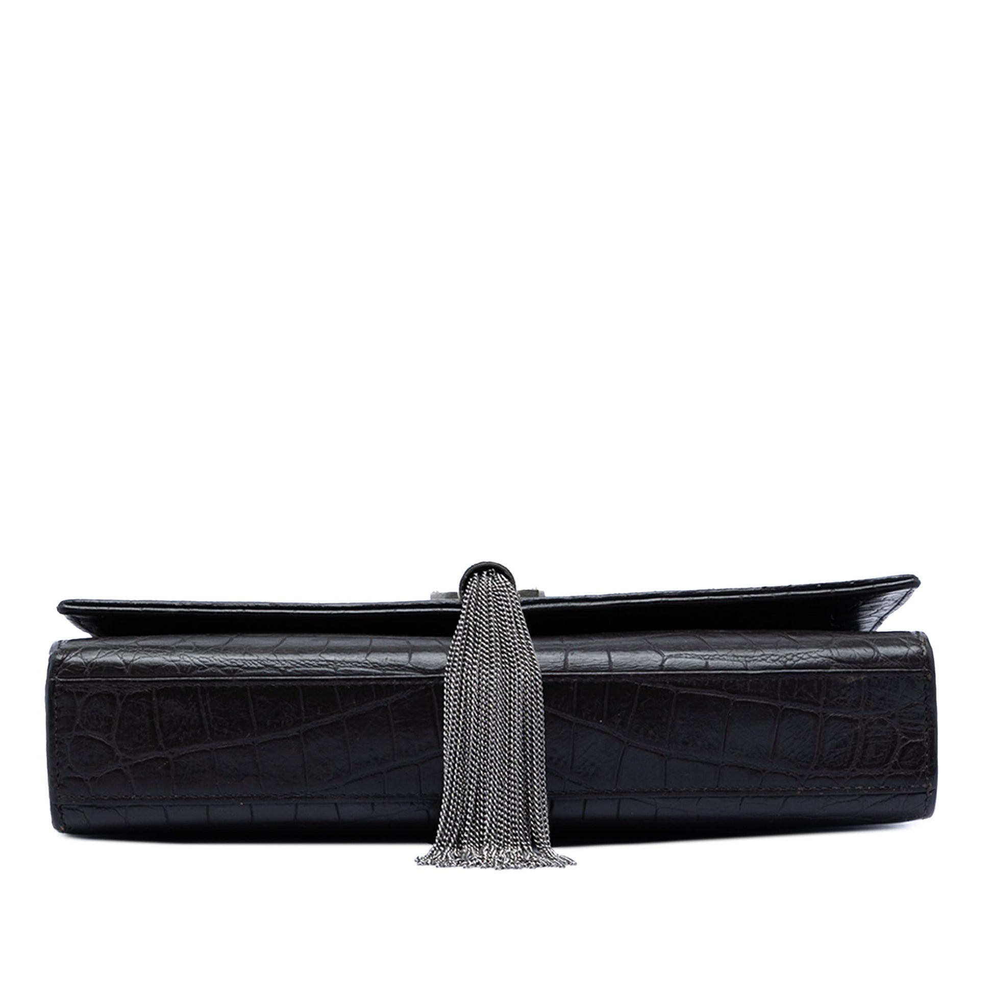 Saint Laurent Medium Croc Embossed Leather Kate Tassel Crossbody