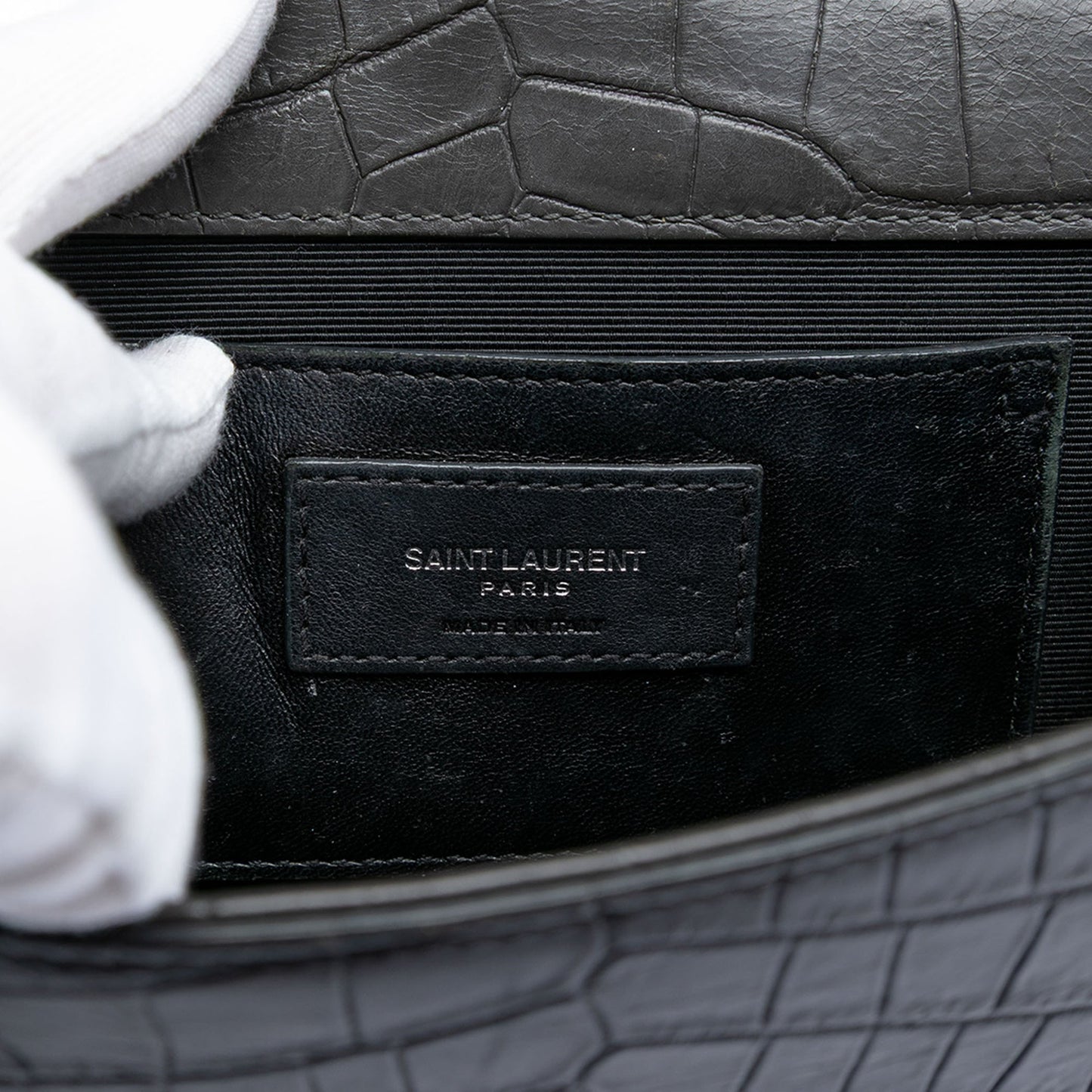 Saint Laurent Medium Croc Embossed Leather Kate Tassel Crossbody