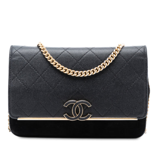 Chanel Stitched Caviar and Suede Lady Coco Wallet On Chain