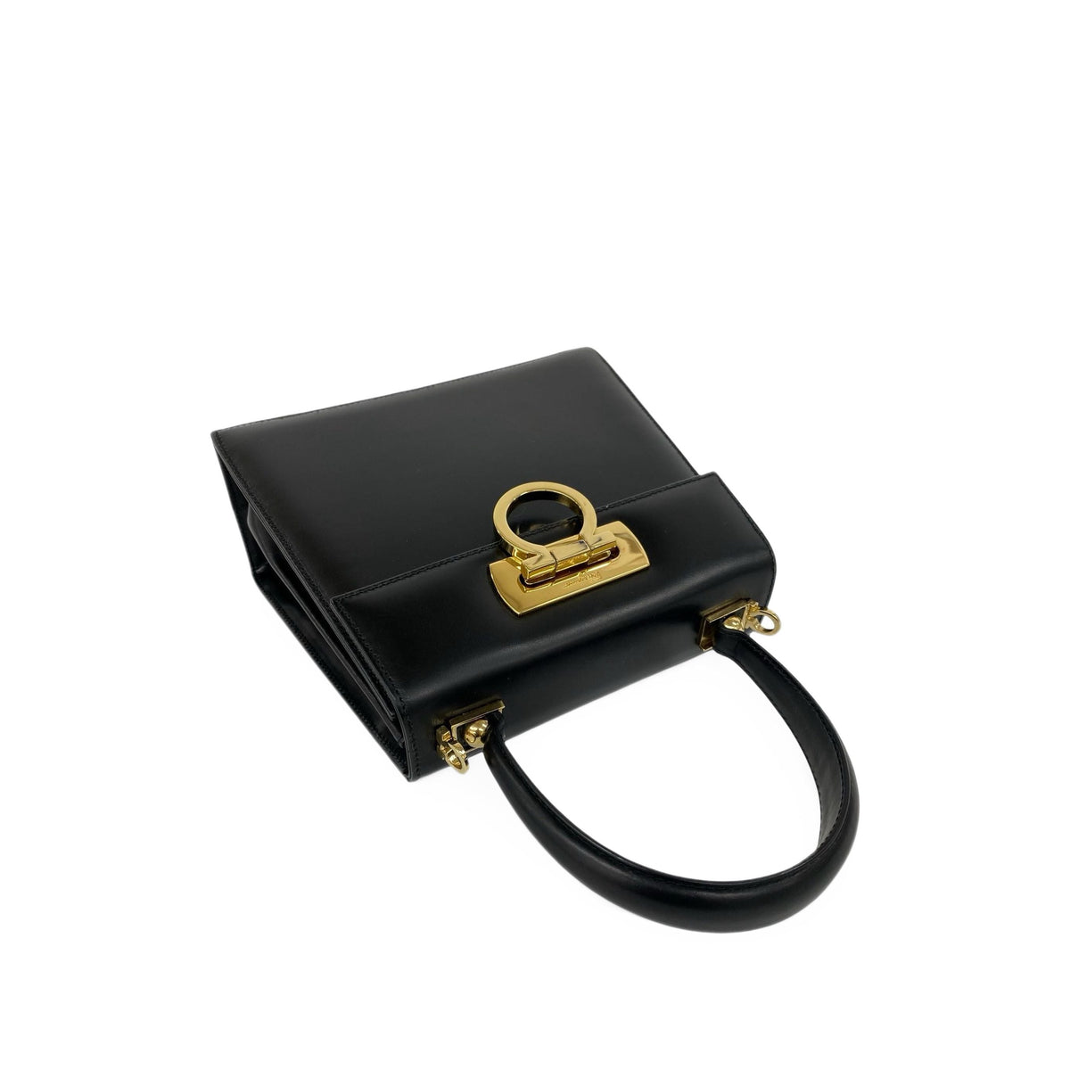 Ferragamo Small Leather Gancini Iconic Top Handle Bag — Black