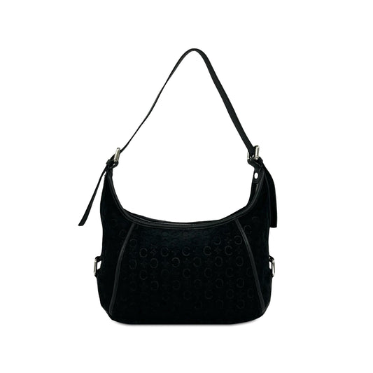 Celine C Macadam Suede Shoulder Bag — Black