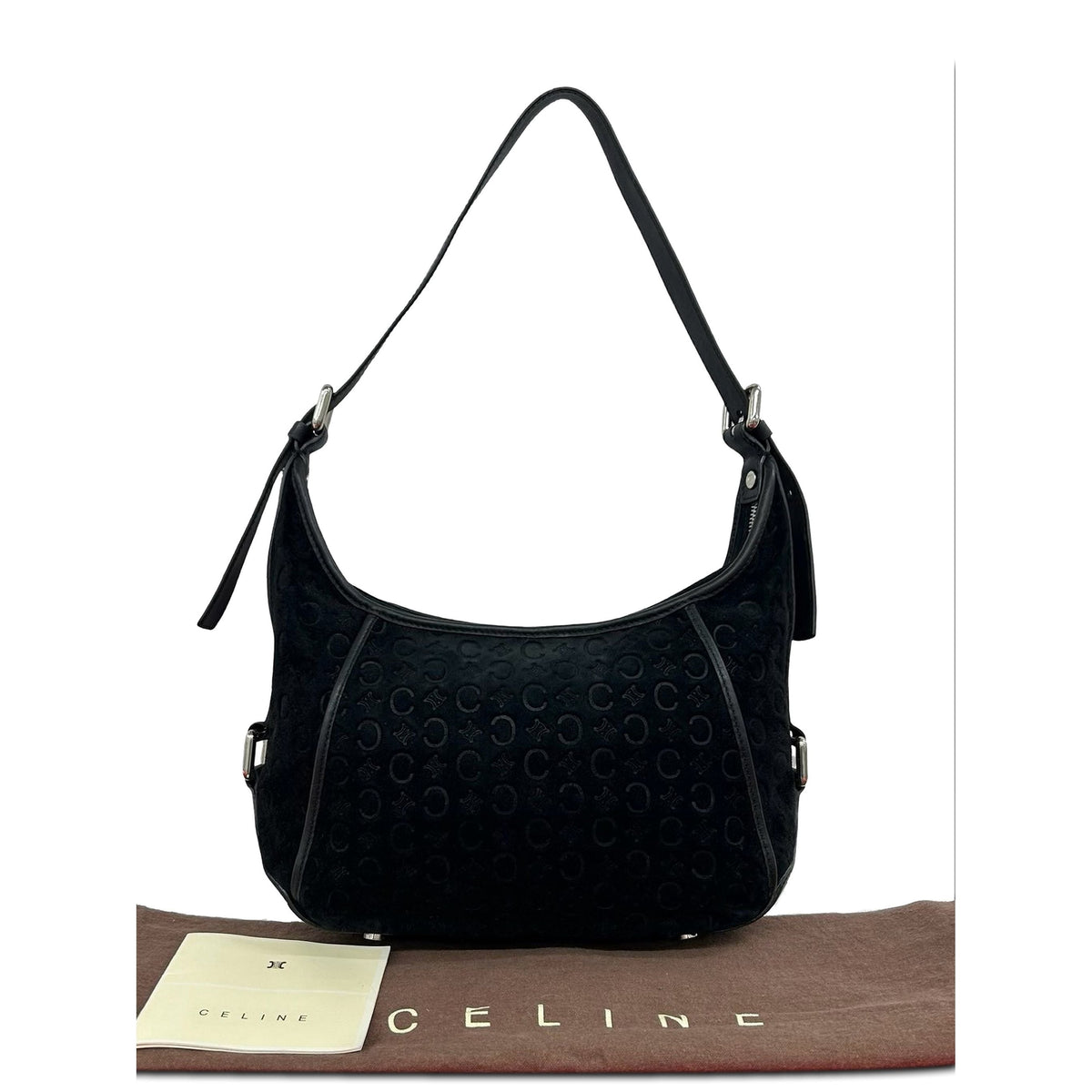 Celine C Macadam Suede Shoulder Bag — Black