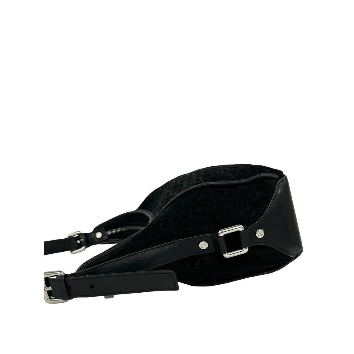 Celine C Macadam Suede Shoulder Bag — Black