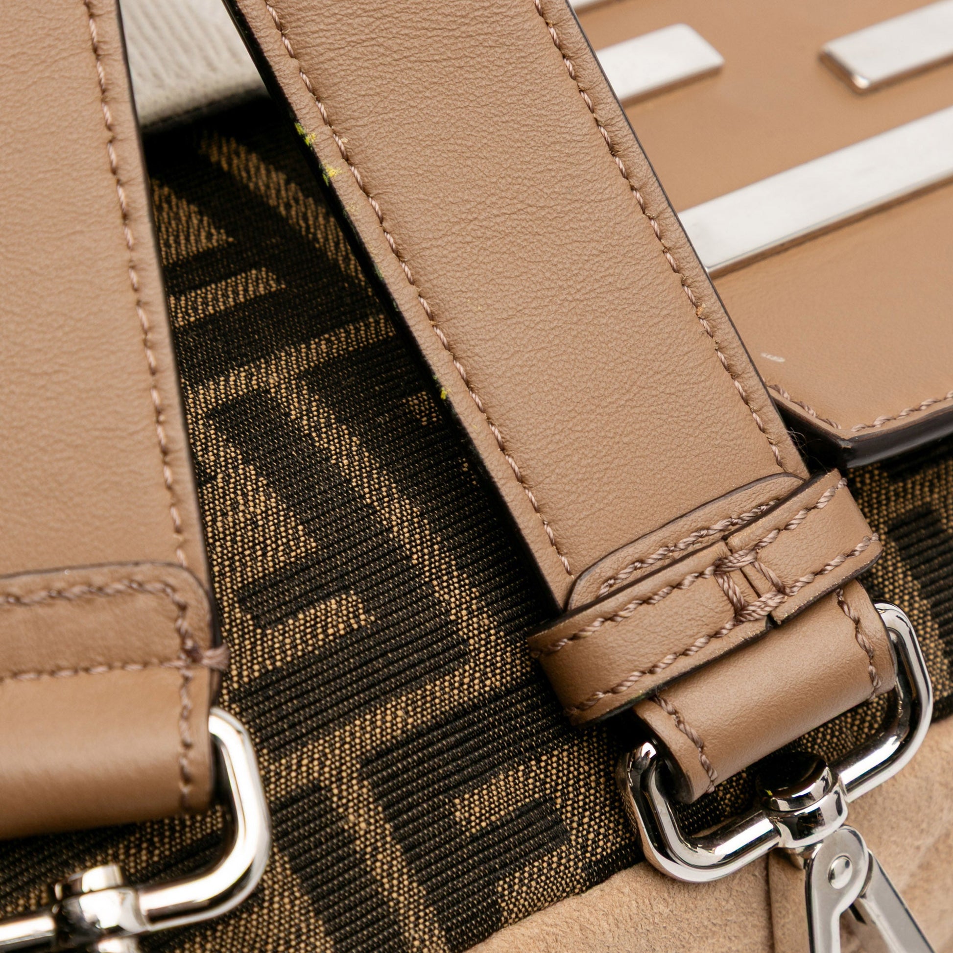 Fendi Large Zucca and Pequin Canvas Convertible Baguette Satchel