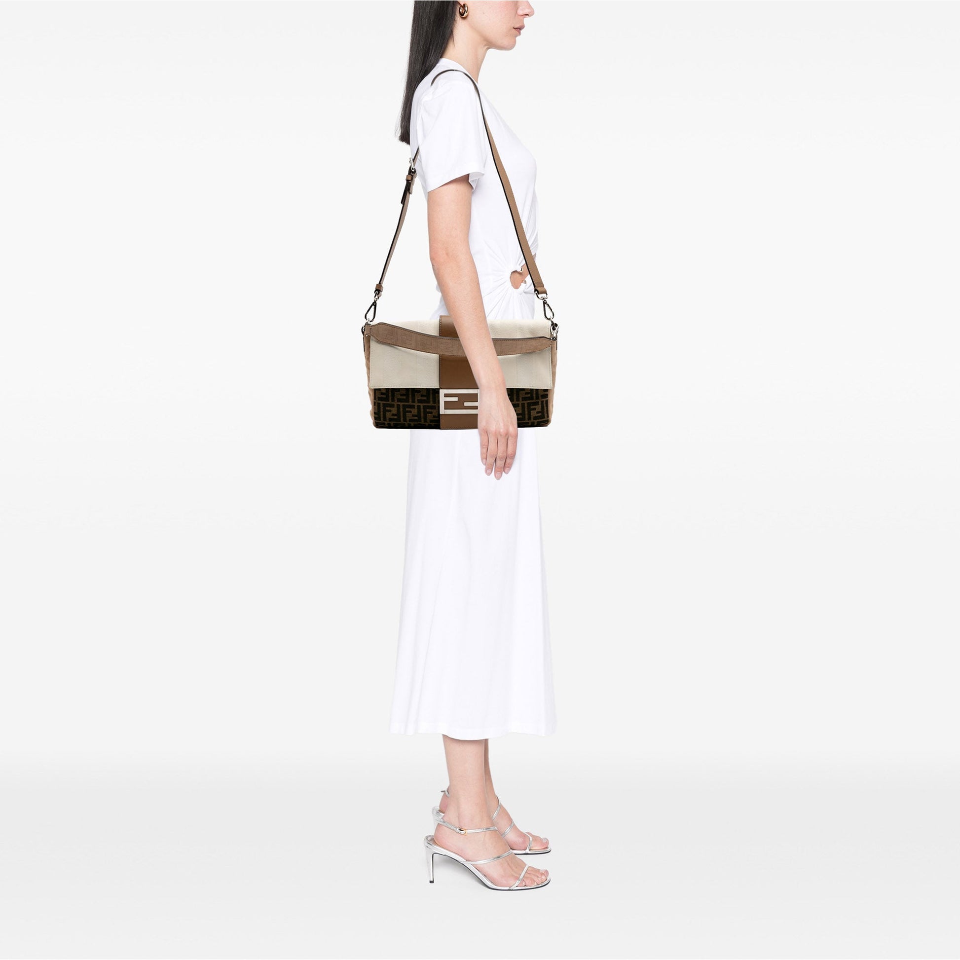 Fendi Large Zucca and Pequin Canvas Convertible Baguette Satchel