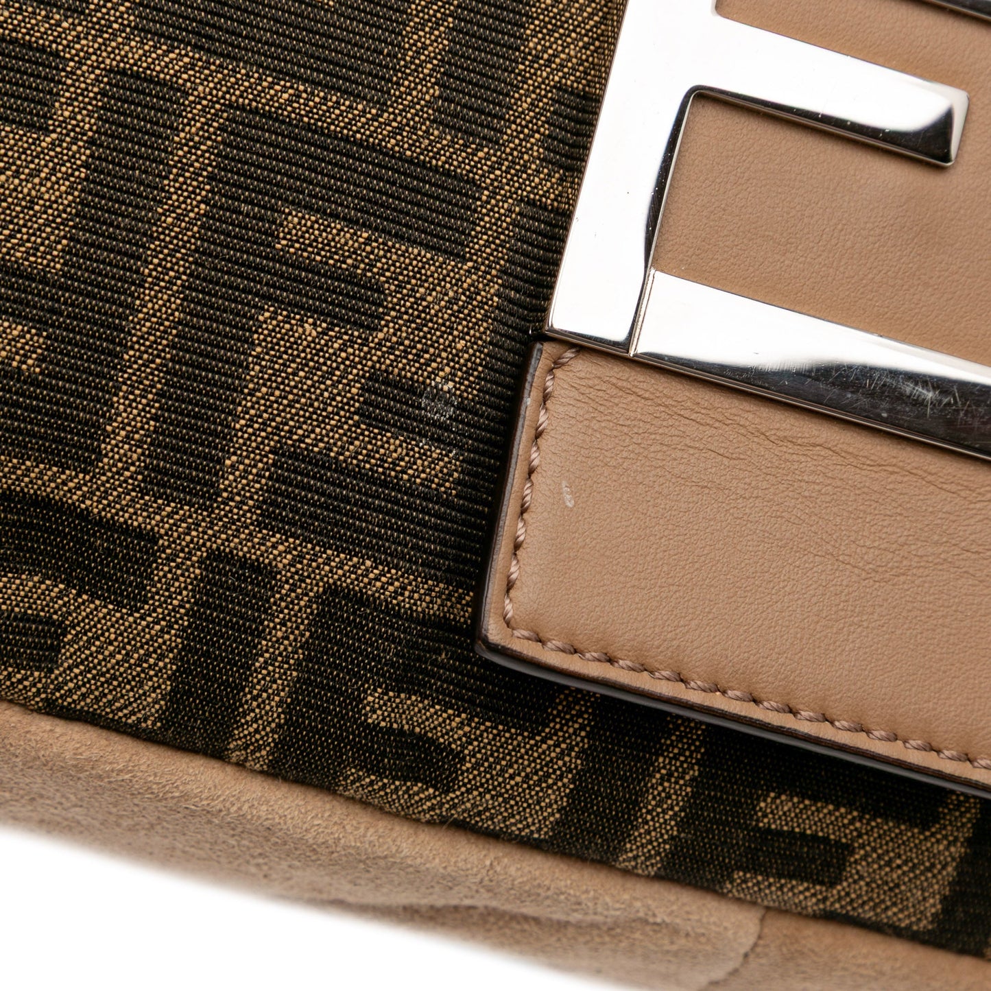 Fendi Large Zucca and Pequin Canvas Convertible Baguette Satchel