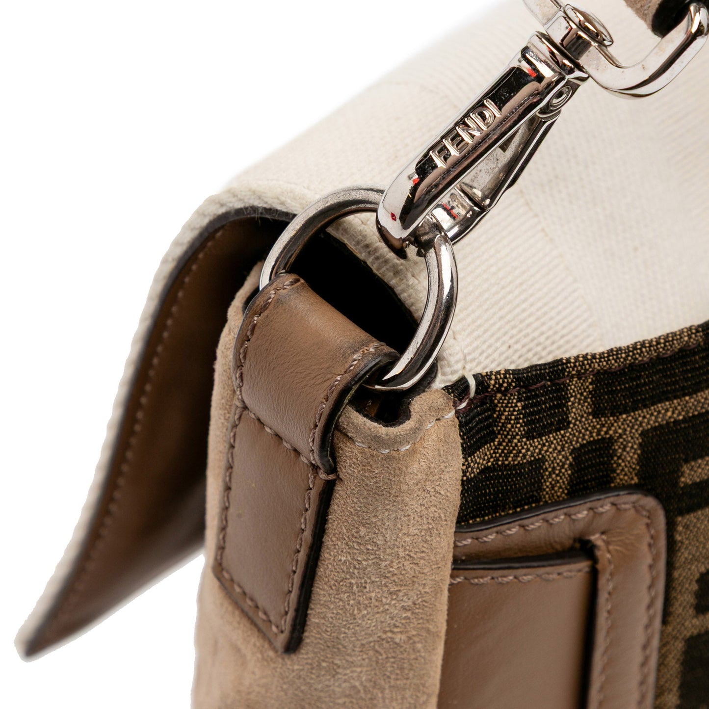 Fendi Large Zucca and Pequin Canvas Convertible Baguette Satchel