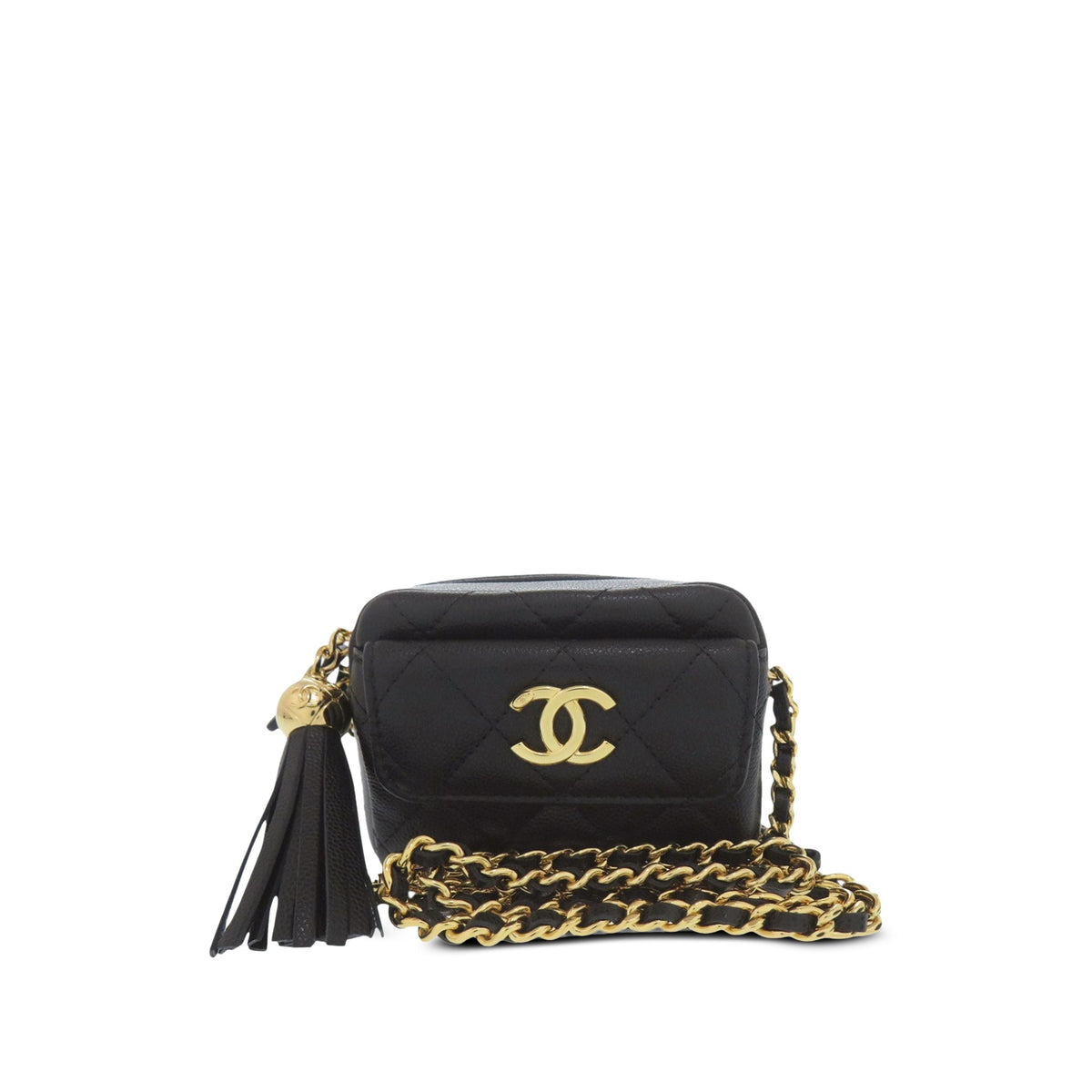 Chanel Mini Quilted Caviar Paris Hangzhou Tassel Camera Case — Black