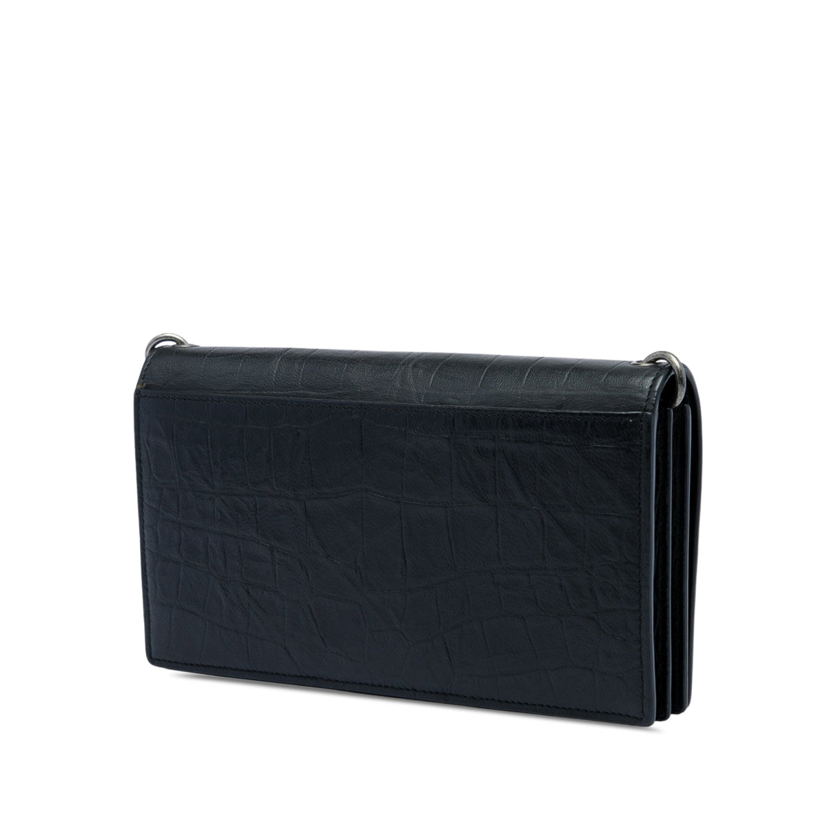Saint Laurent Croc Embossed Leather Monogram Rider Wallet on Chain