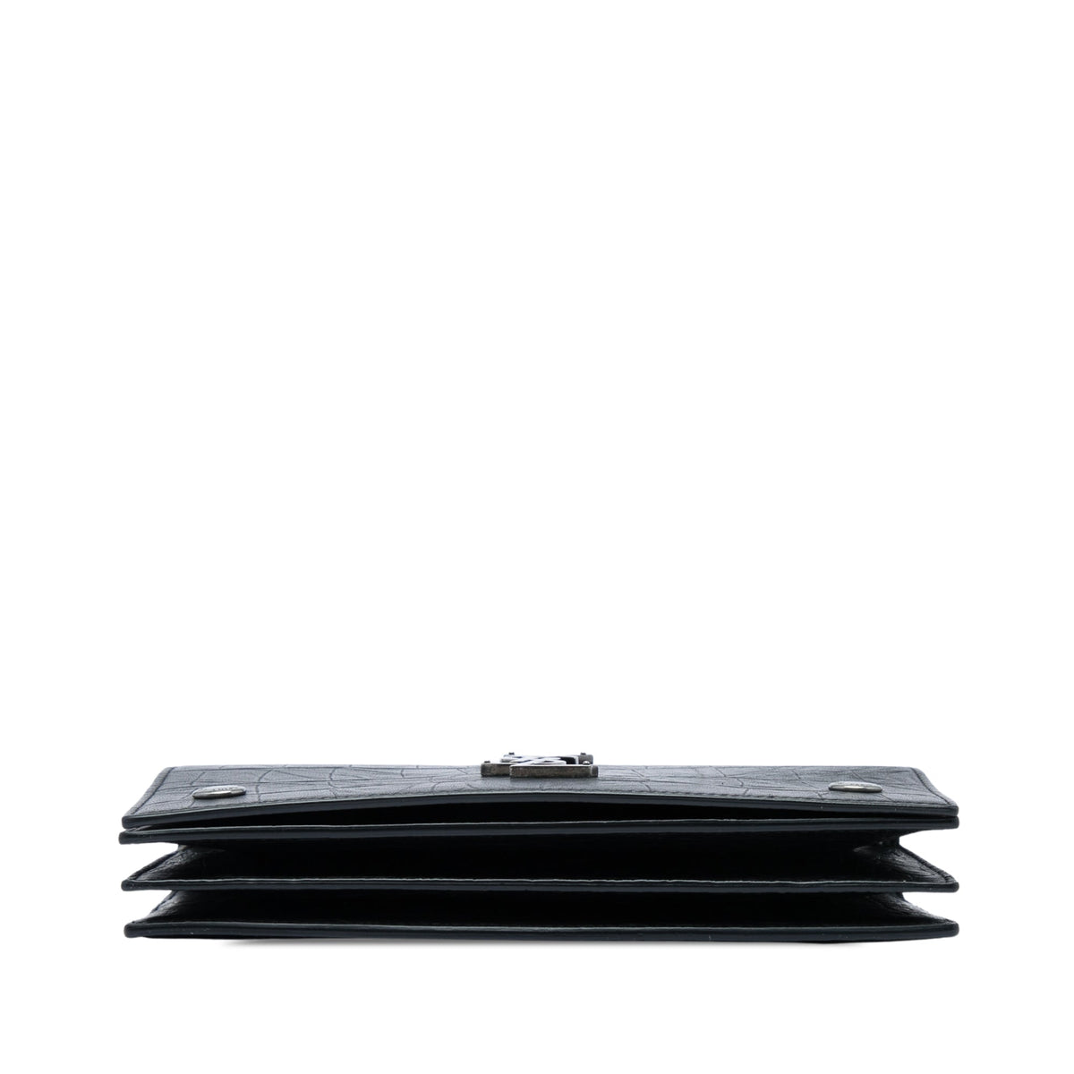 Saint Laurent Croc Embossed Leather Monogram Rider Wallet on Chain