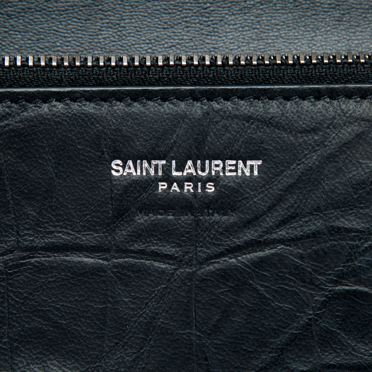 Saint Laurent Croc Embossed Leather Monogram Rider Wallet on Chain