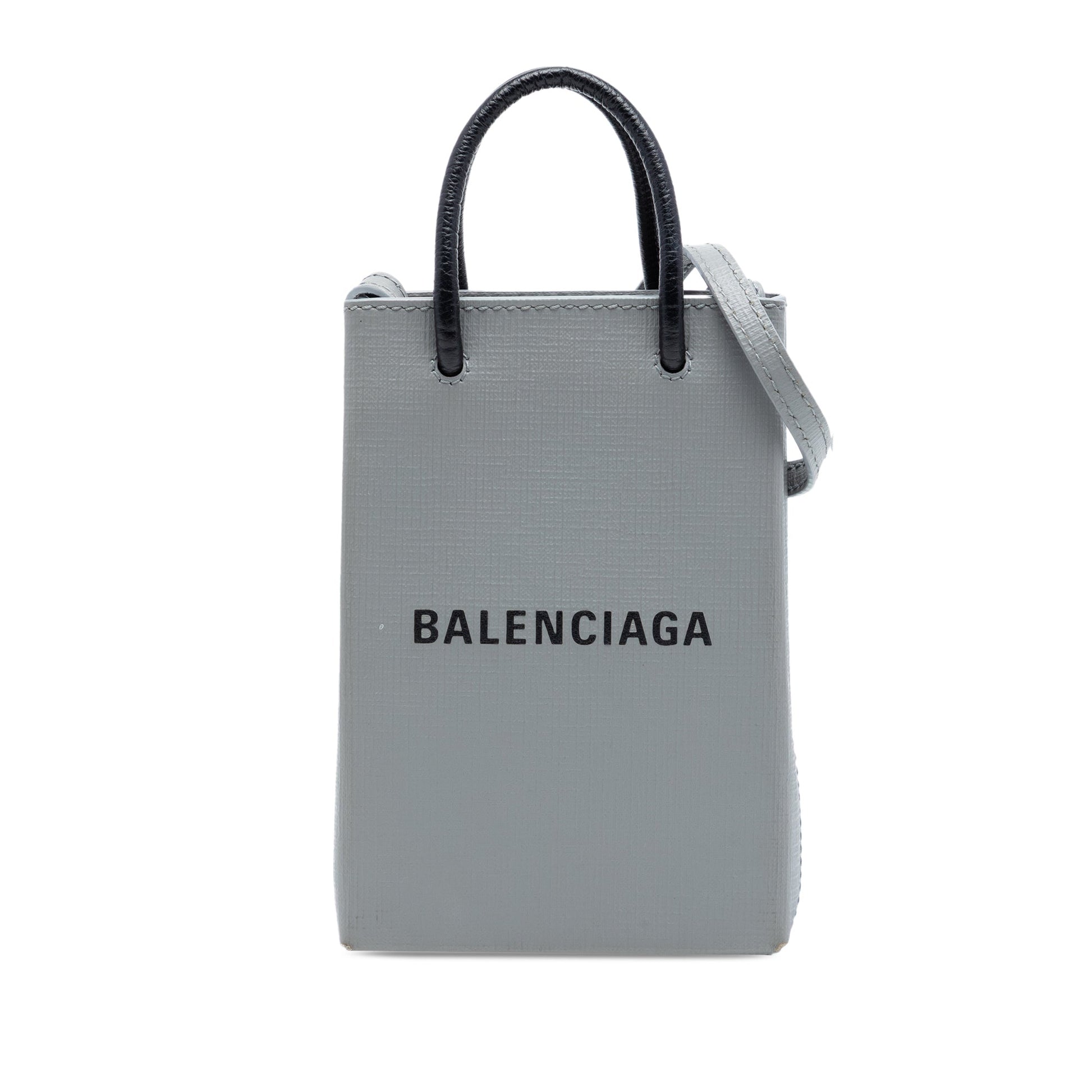Balenciaga Mini Calfskin Logo Shopping Phone Holder
