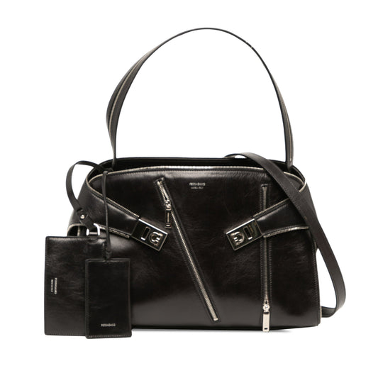 Ferragamo Medium Calfskin Multi Zip Hug Bag — Black