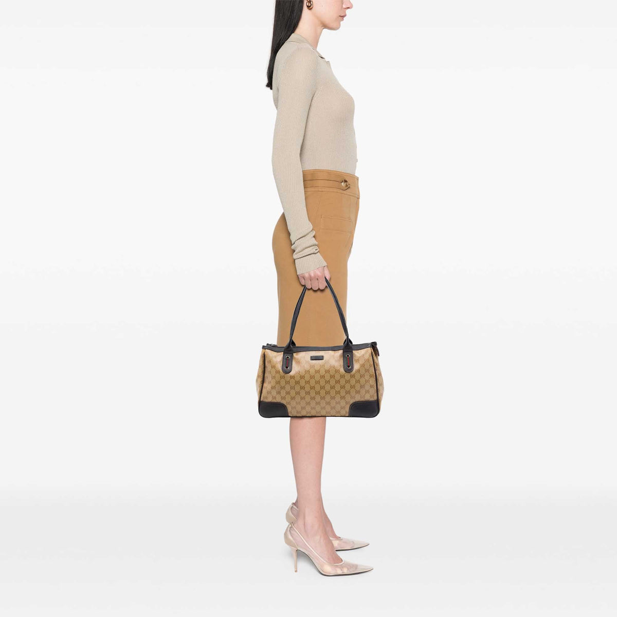 Gucci GG Crystal Web Princy Tote — Beige