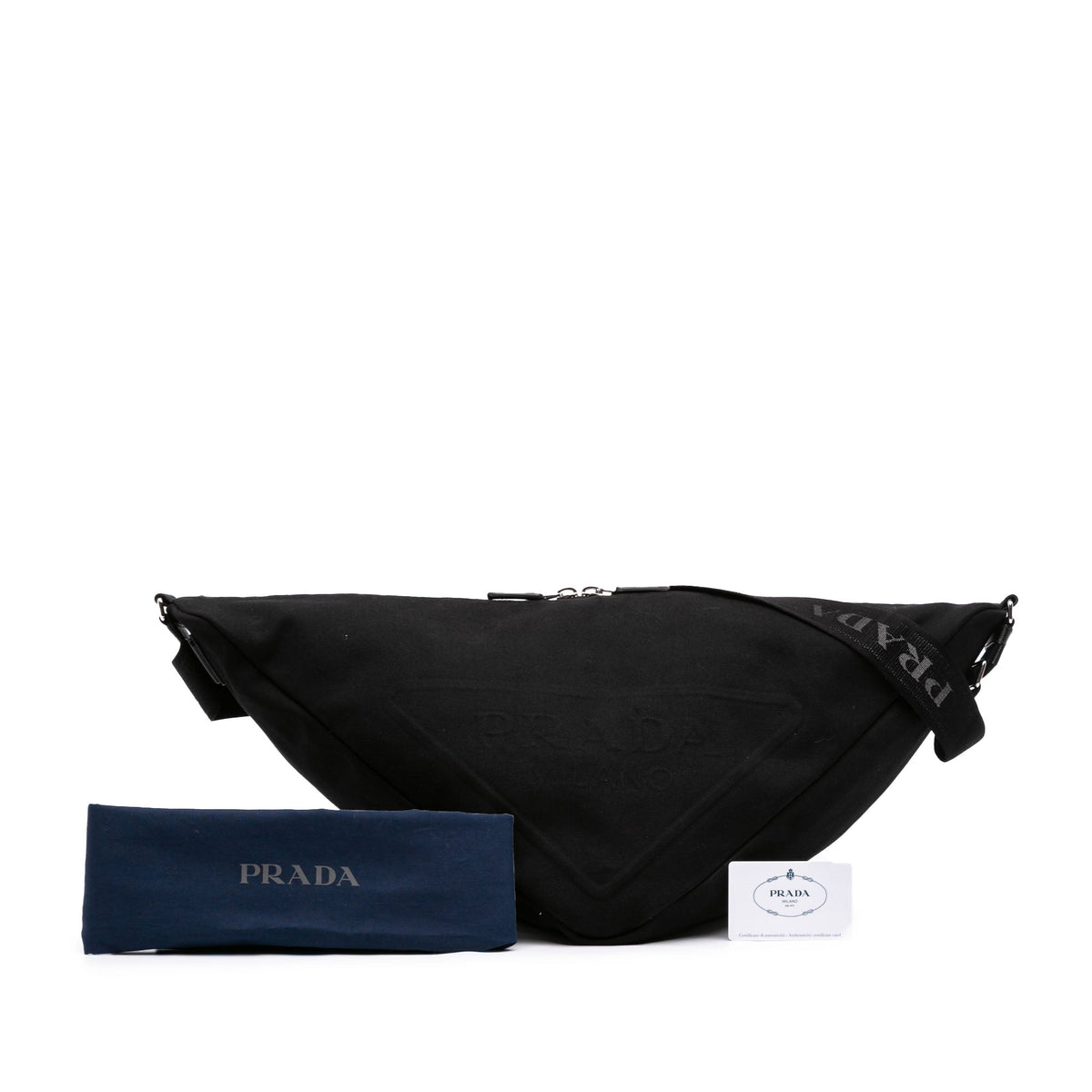 Prada Canvas Canapa Triangle Logo Shoulder Bag