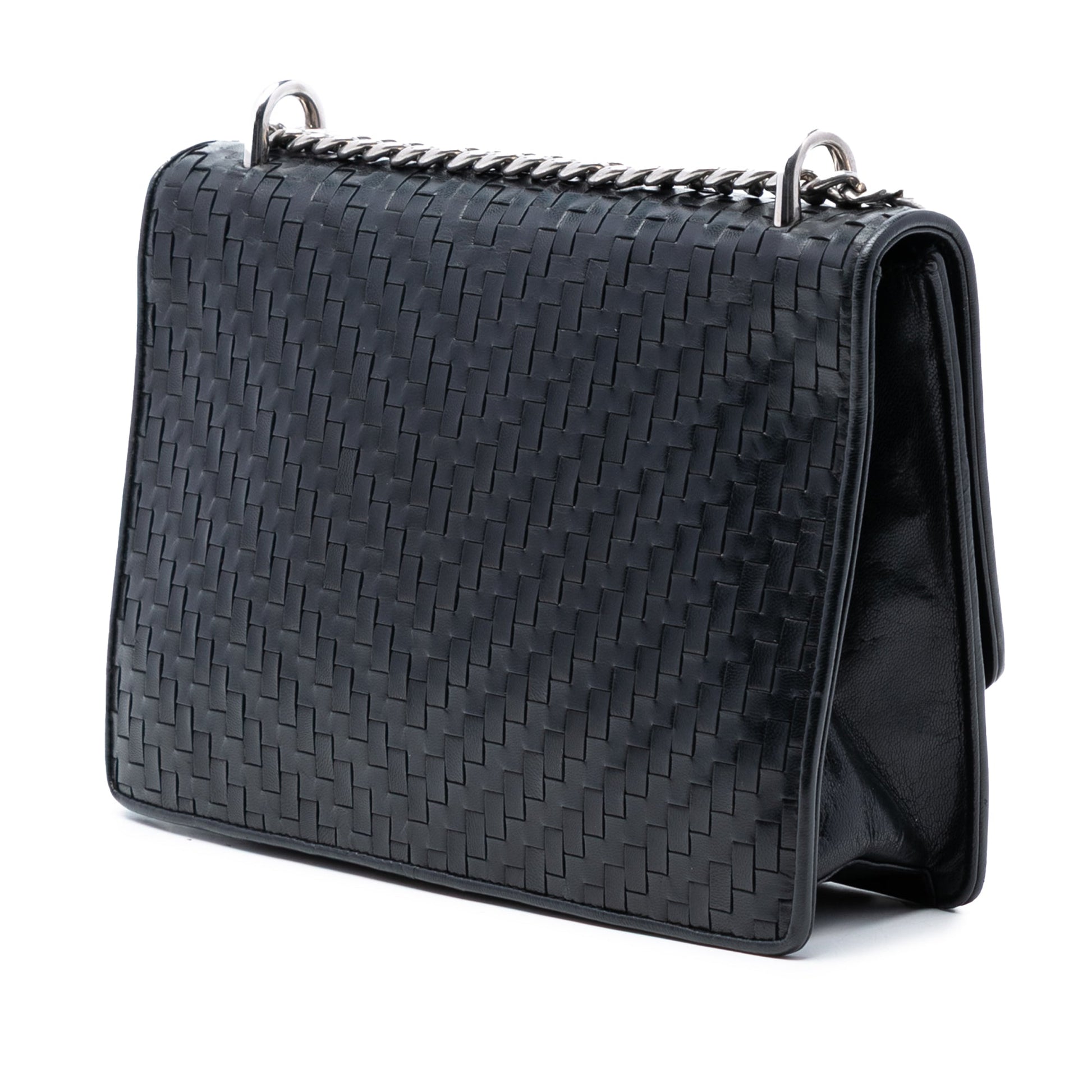 Woven Madras Leather Chain Flap Bag