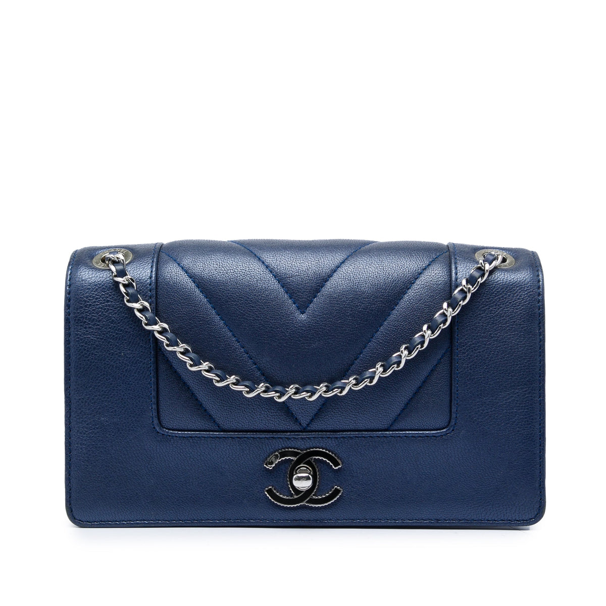 Chanel Medium Chevron Metallic Sheepskin Vintage Mademoiselle Flap