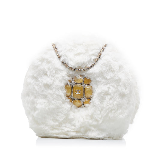 Chanel CC Crystal Embellished Faux Fur Round Crossbody