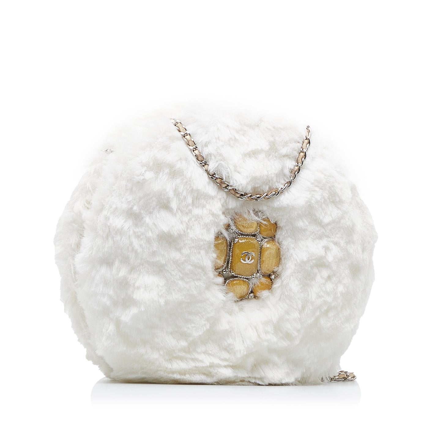 Chanel CC Crystal Embellished Faux Fur Round Crossbody