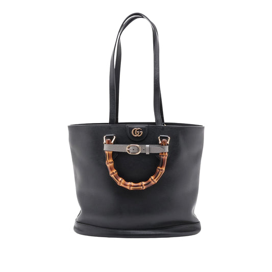 Gucci Calfskin Bamboo Diana Satchel — Black
