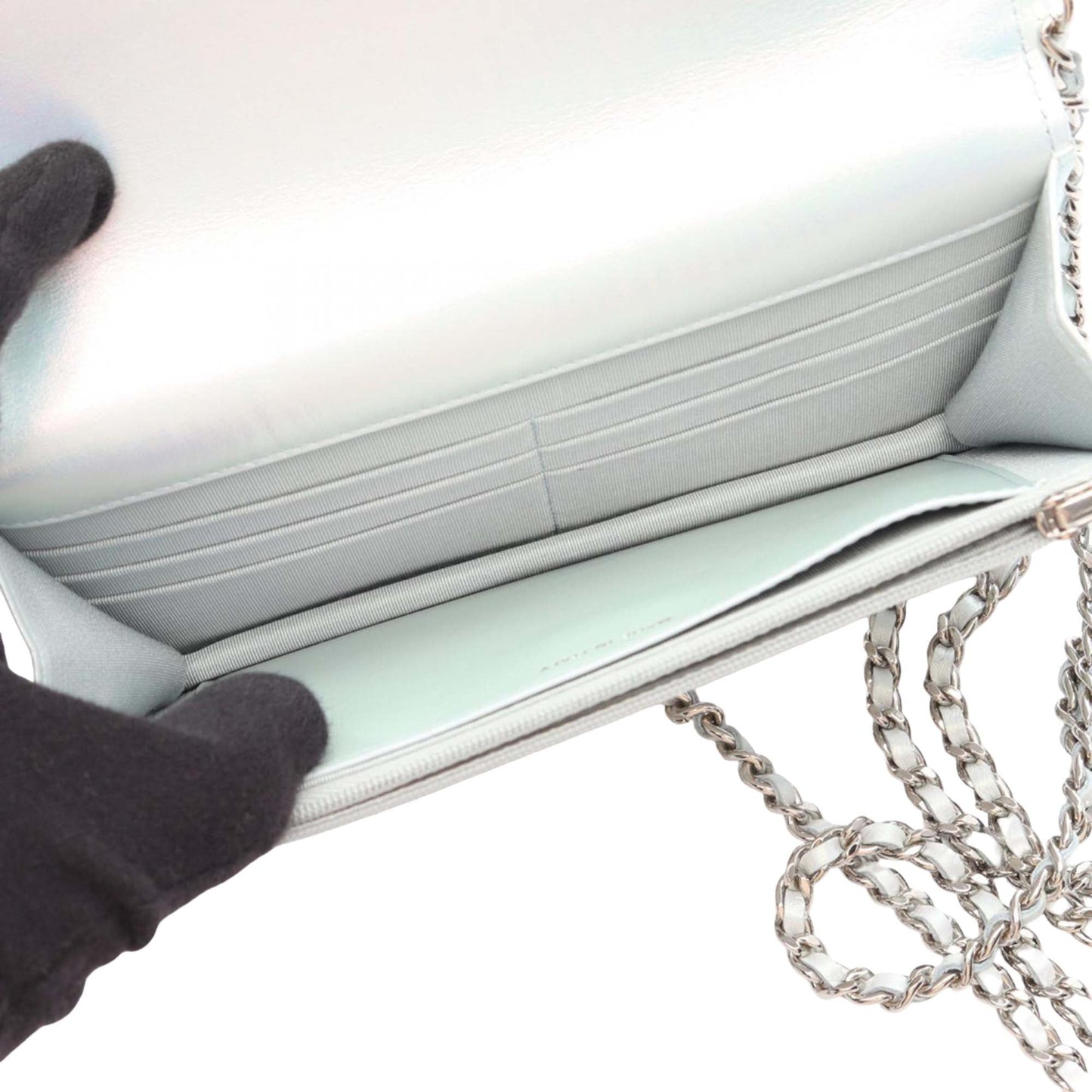 Chanel CC Quilted Metallic Lambskin Wallet on Chain